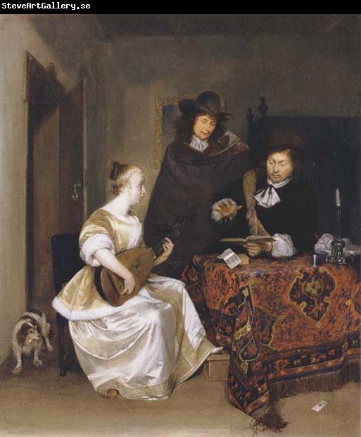 Gerhard ter Borch A Woman playing a Theorbo to two Men